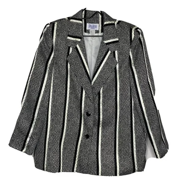 DA-Rue of Calif Petite Blazer Jacket Womans 12P Black & White Partnered Vtg 80s - Picture 1 of 8